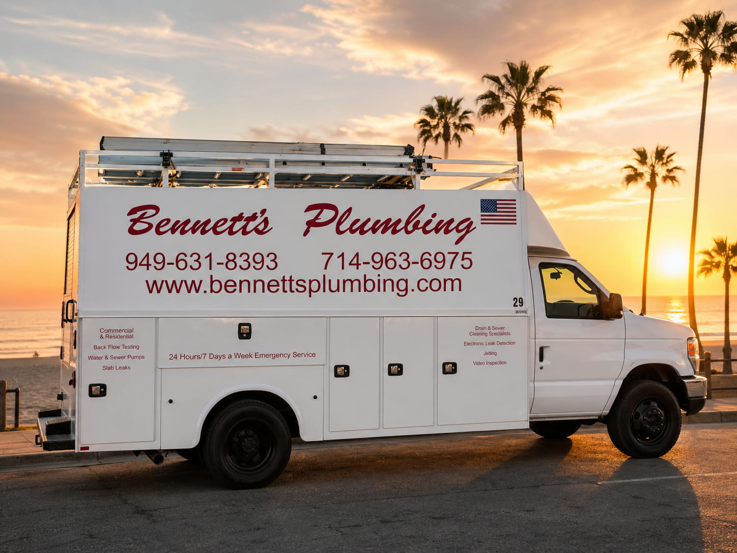 Bennett's Plumbing service truck Santa Ana CA